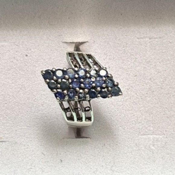 Cluster Natural Sapphire 925 Sterling Silver Ring Sz 5 - Picture 4 of 10